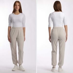 Lazypants premium luxe sueded double knit jogger pants in bone